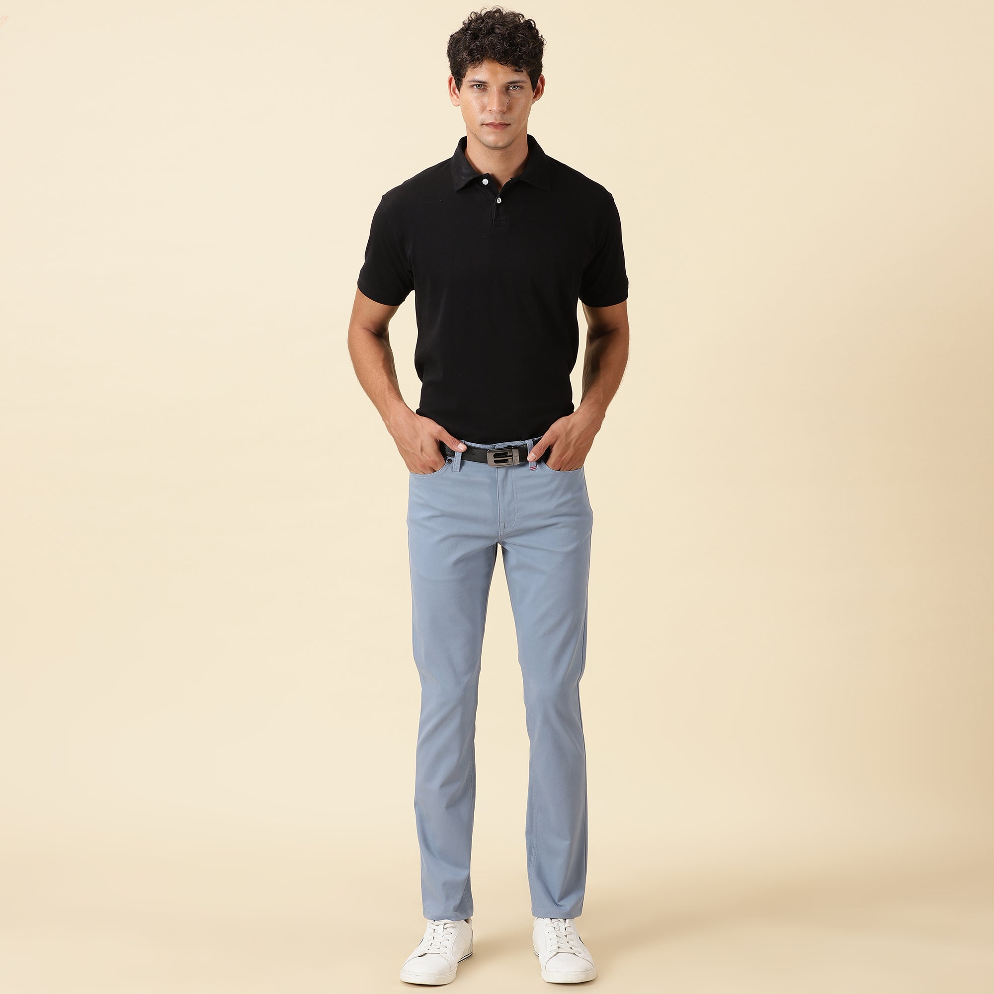 STRAIGHT FIT LUXE FIVE-POCKET PANTS - WASH DENIM