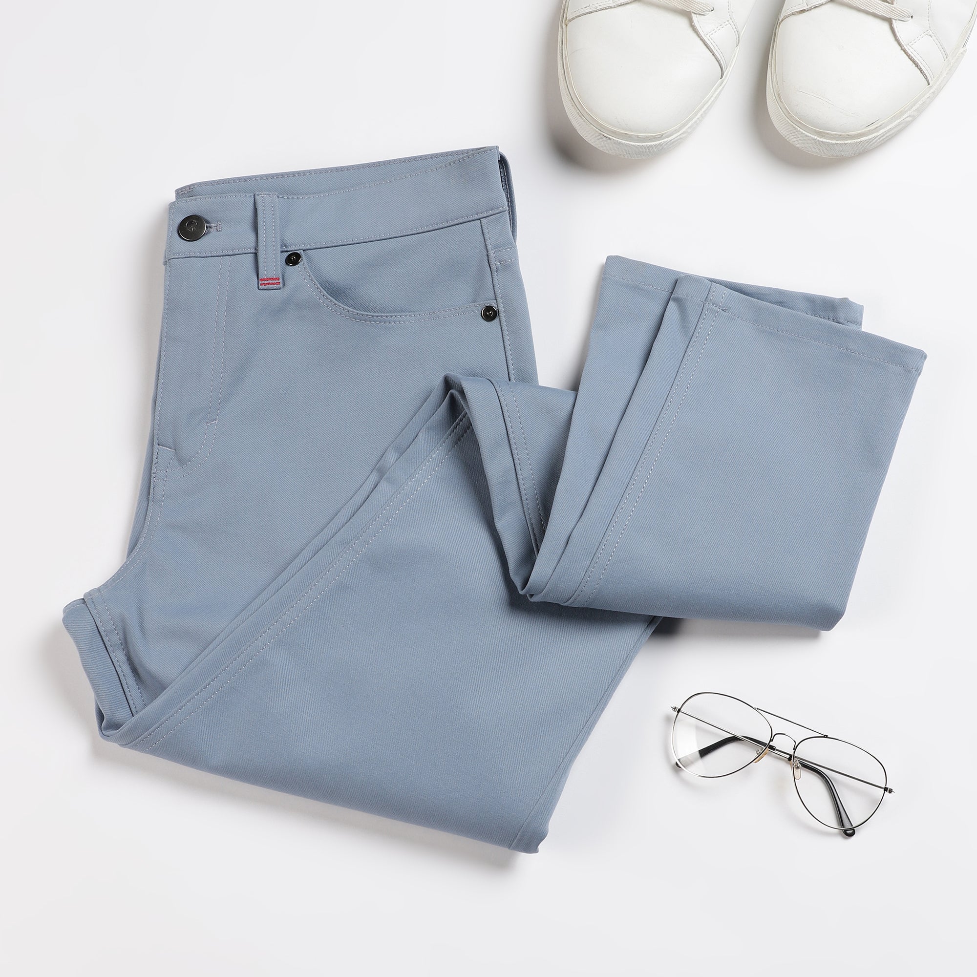 STRAIGHT FIT LUXE FIVE-POCKET PANTS - WASH DENIM