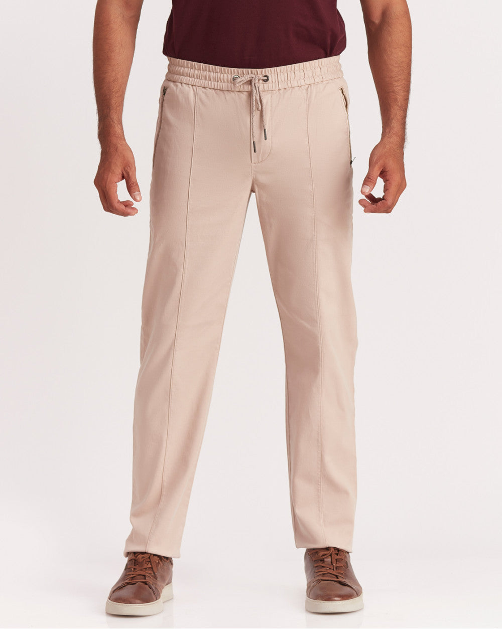 Tapered Fit Pintuck Joggers - Latte