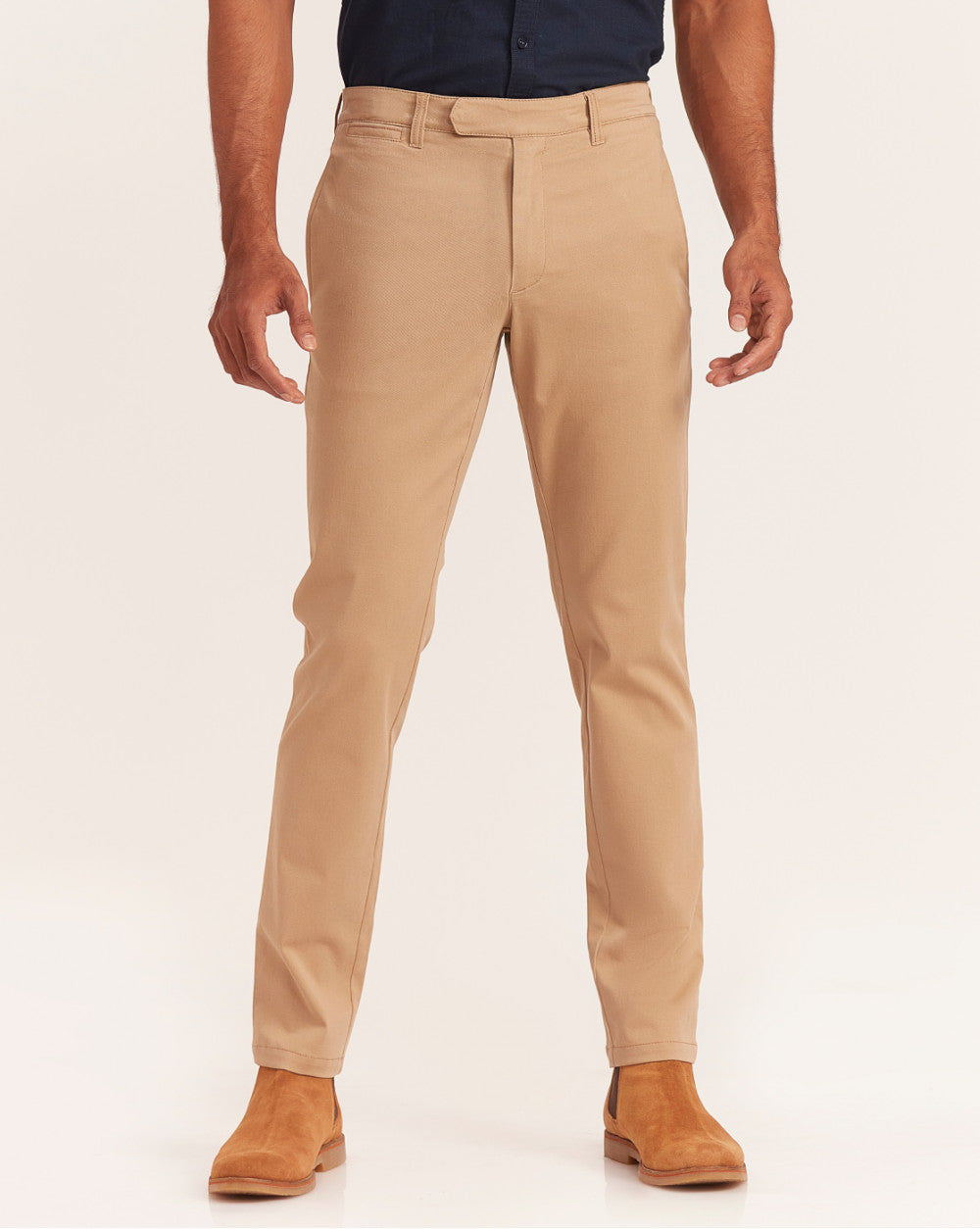 Tapered Fit Chinos With Straight Pockets - Camel Brown