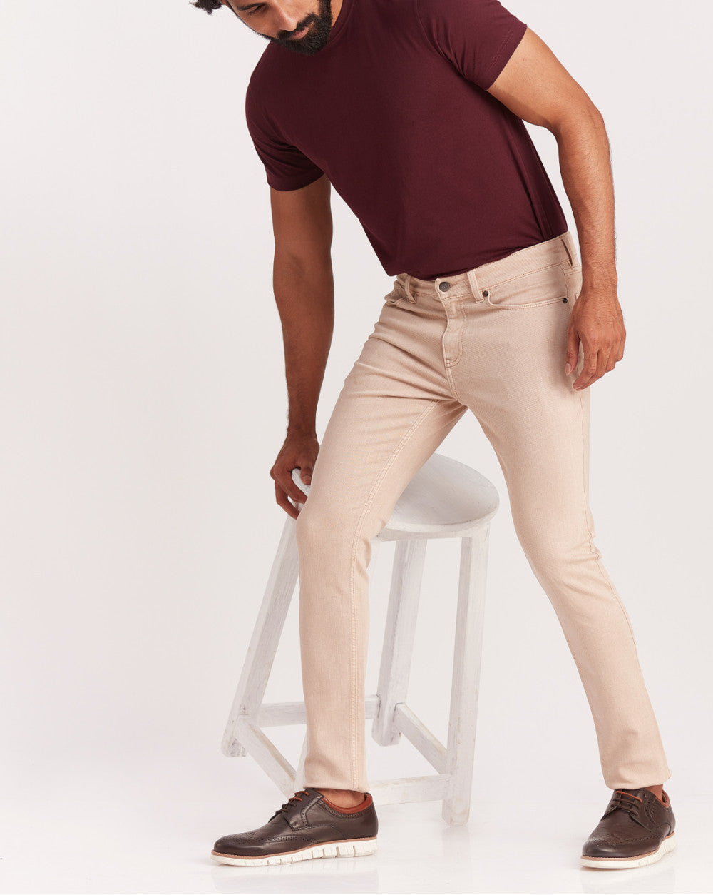 Skinny Fit Six-Pocket Coloured Denims - Latte