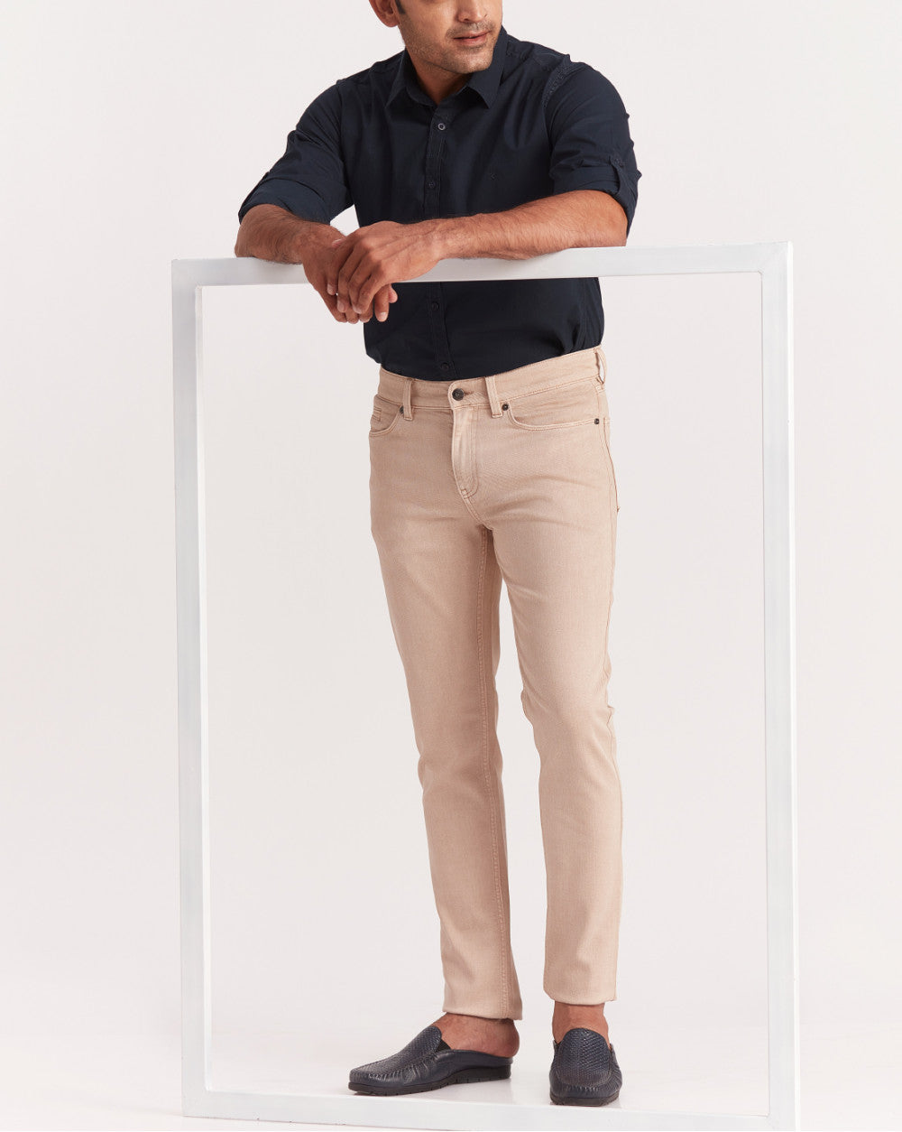 Slim Fit Six-Pocket Coloured Denims - Latte