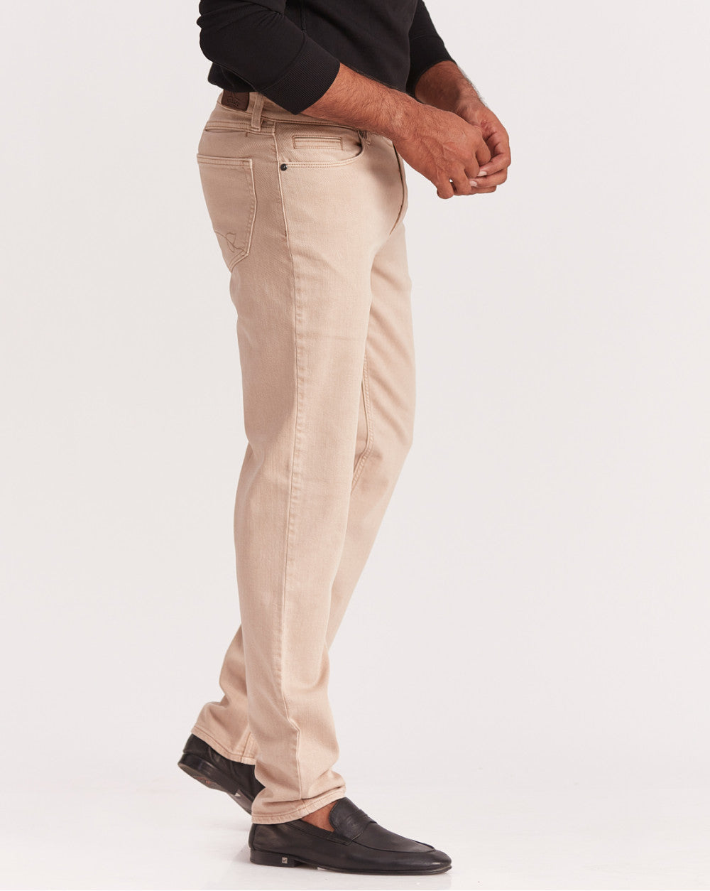 Straight Fit Six-Pocket Coloured Denims - Latte