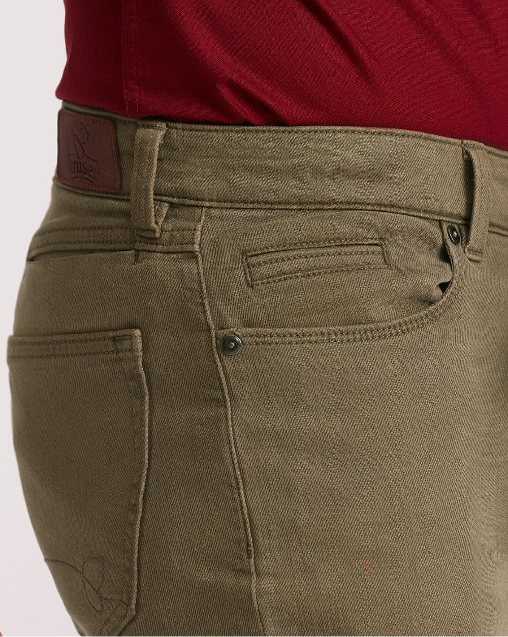 Straight Fit Six-Pocket Coloured Denims - Army Green