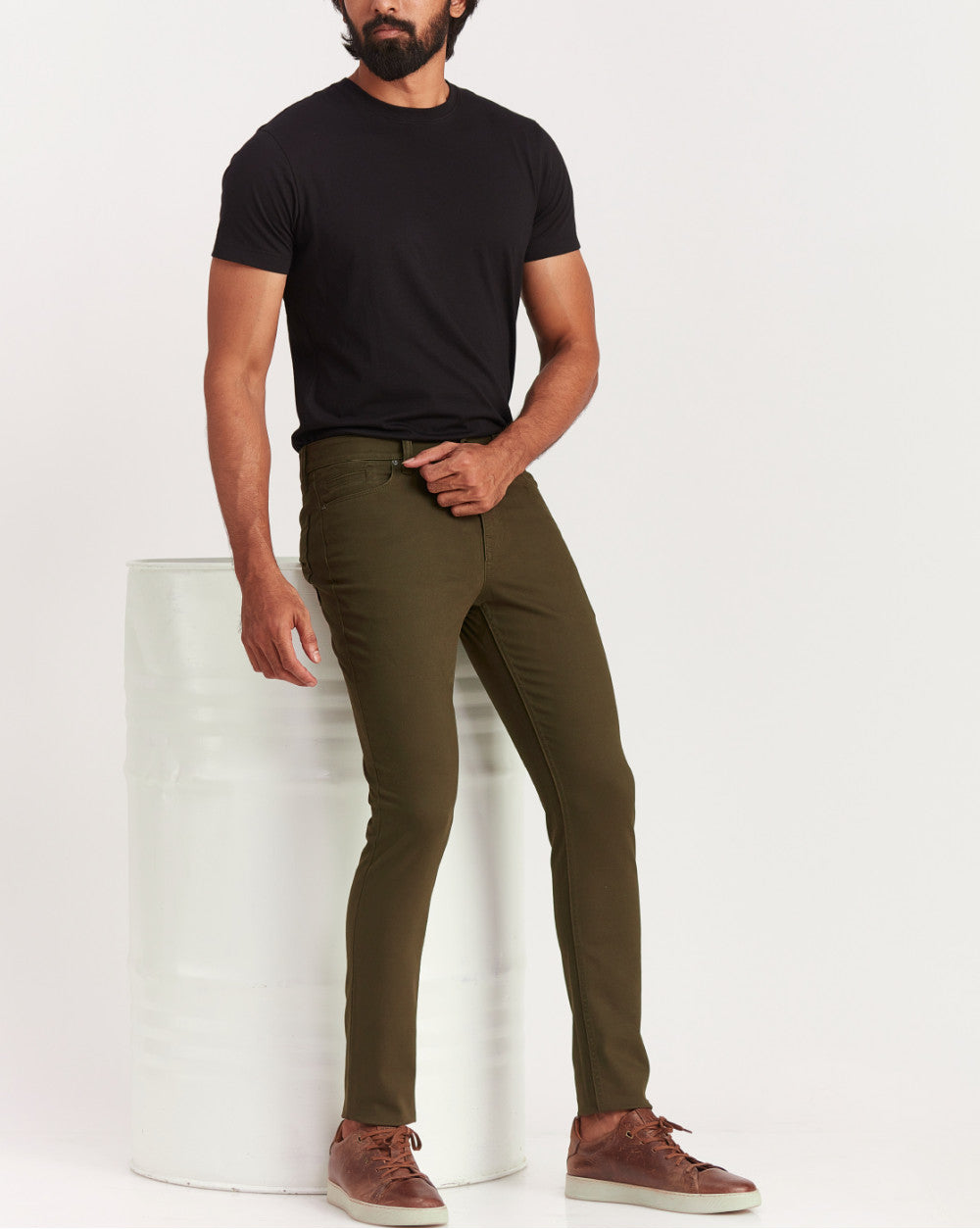 Skinny Fit Five-Pocket Luxe Pants - Camo Green