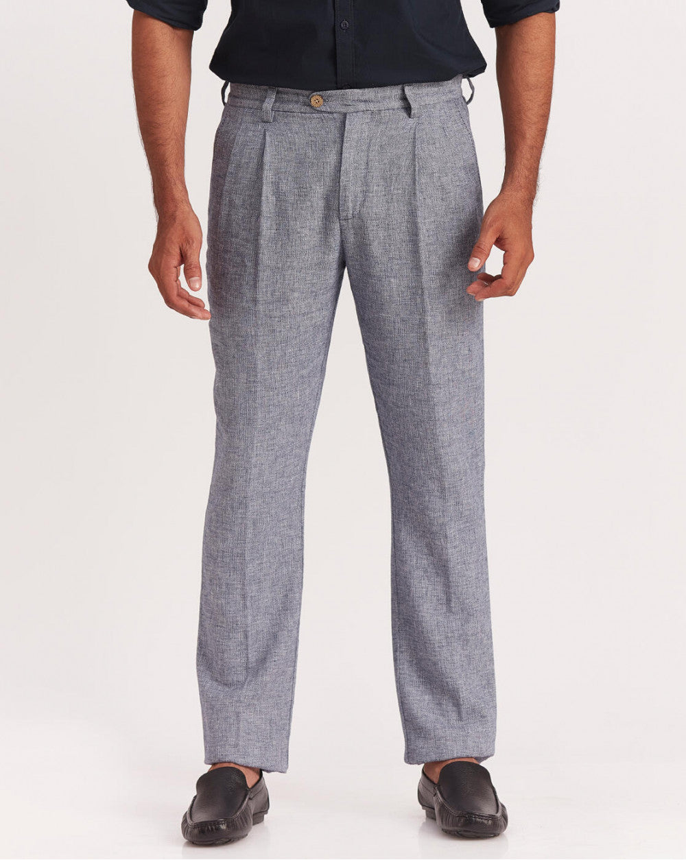Double Pleated Relaxed Fit Trousers - Space Blue