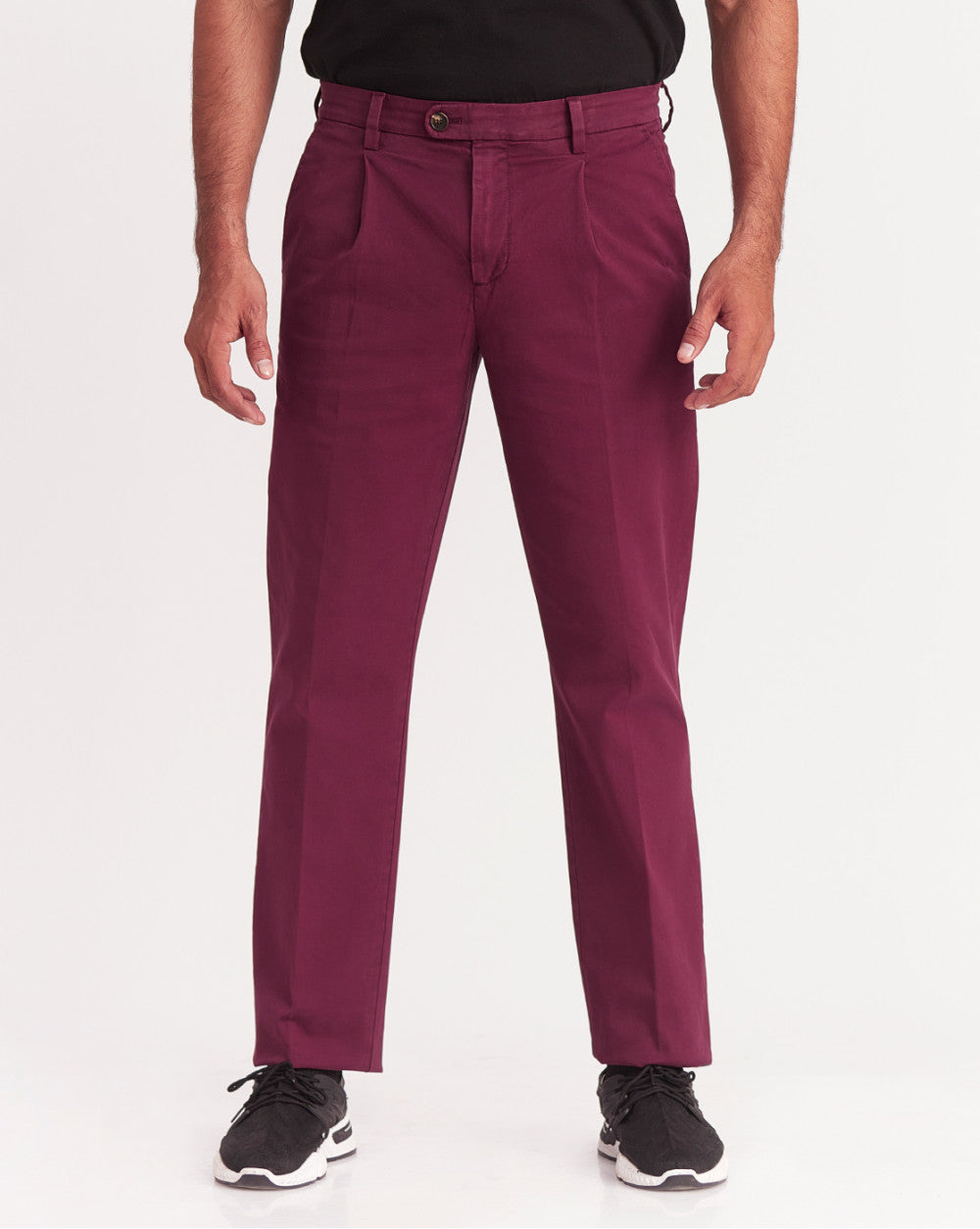 Single Pleated Relaxed Fit Garment Dyed - Maroon
