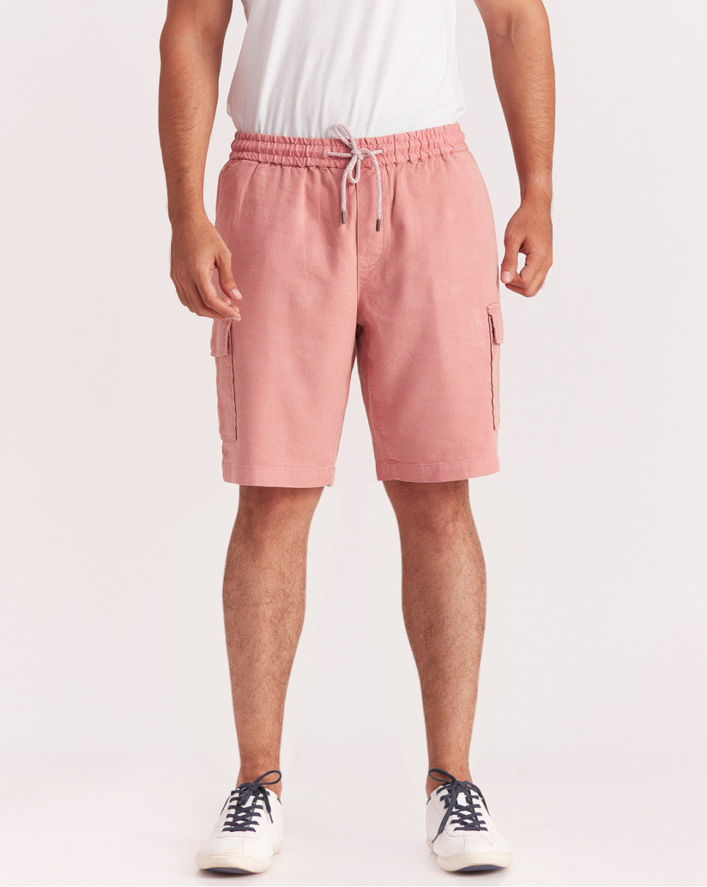 Regular Fit Dyed Linen Cargo Shorts - Crepe Pink