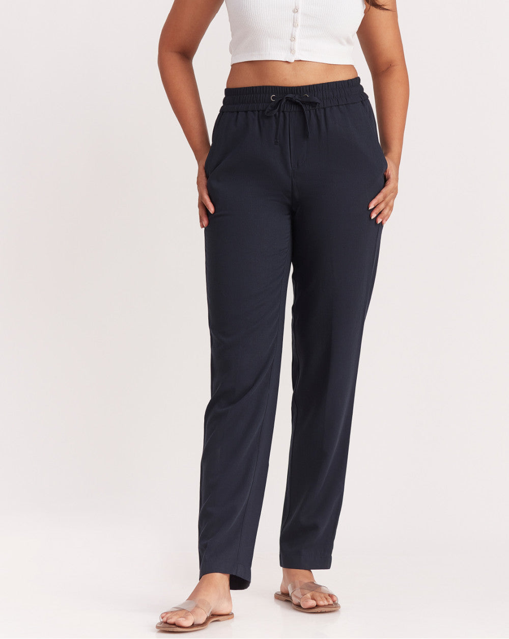 Tapered & Relaxed Fit Drawstring Pants - Navy