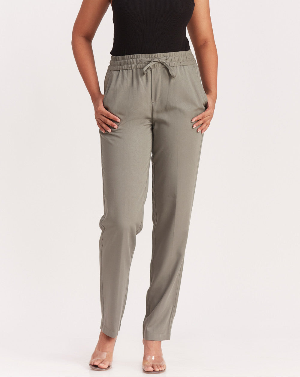 Tapered & Relaxed Fit Drawstring Pants - Sage Green