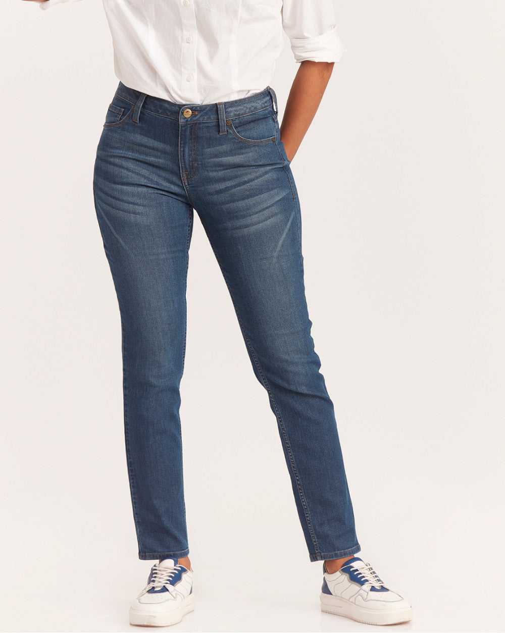 Slim Fit Mid Waist Jeans - Classic Blue