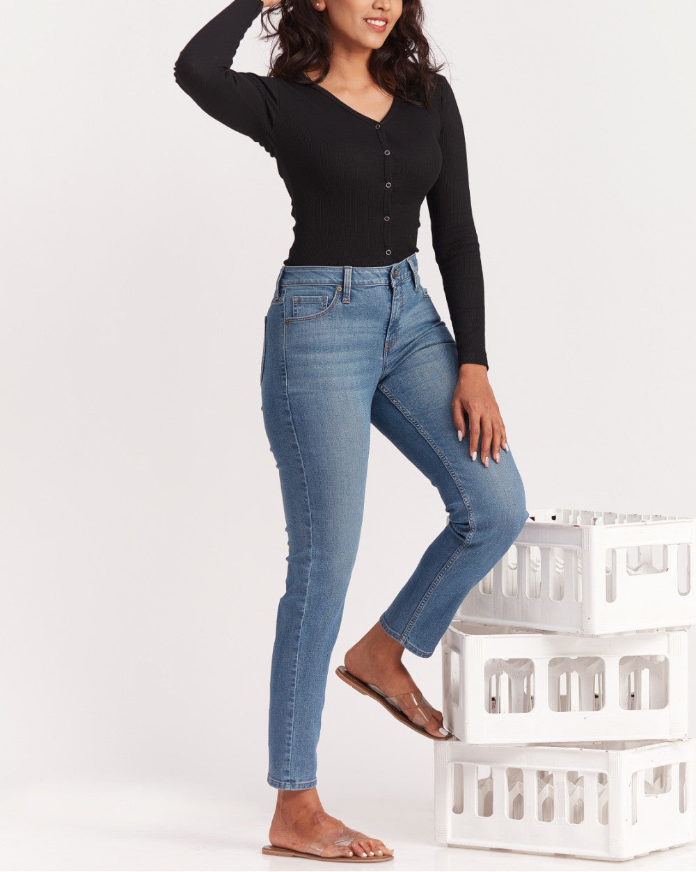 Slim Fit Mid Waist Jeans - Summer Blue
