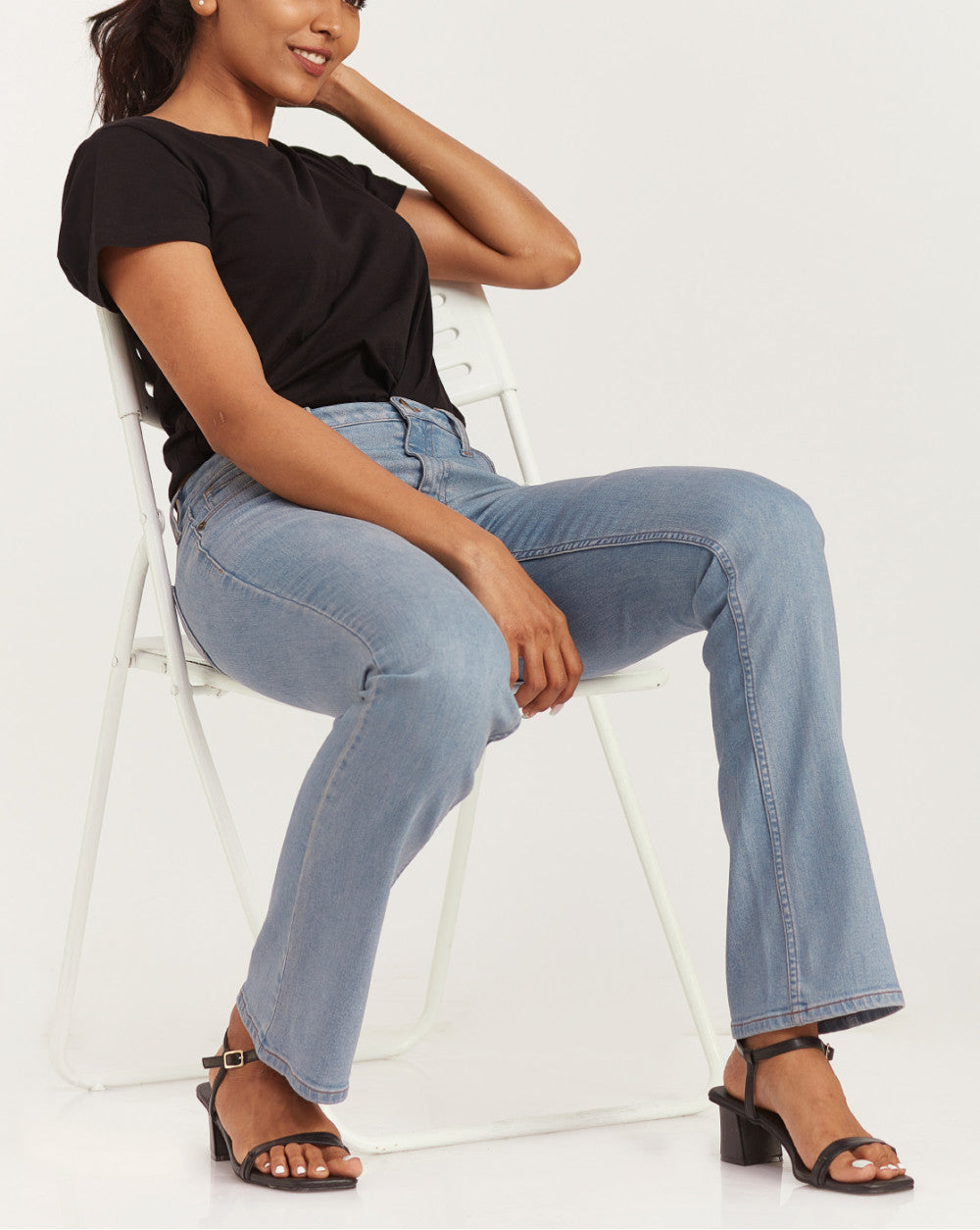Fit And Flare Mid Waist Jeans - Vapour Blue