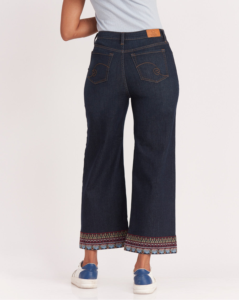 Wide Leg High Waist Boho Embroidered Jeans - Prime Blue