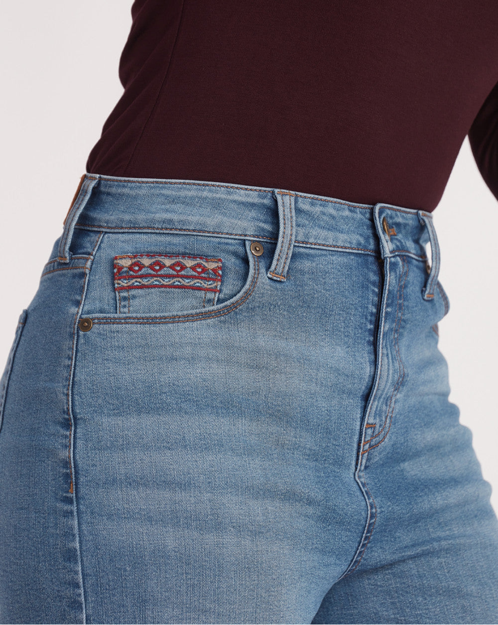 Wide Leg High Waist Boho Embroidered Jeans - Summer Blue