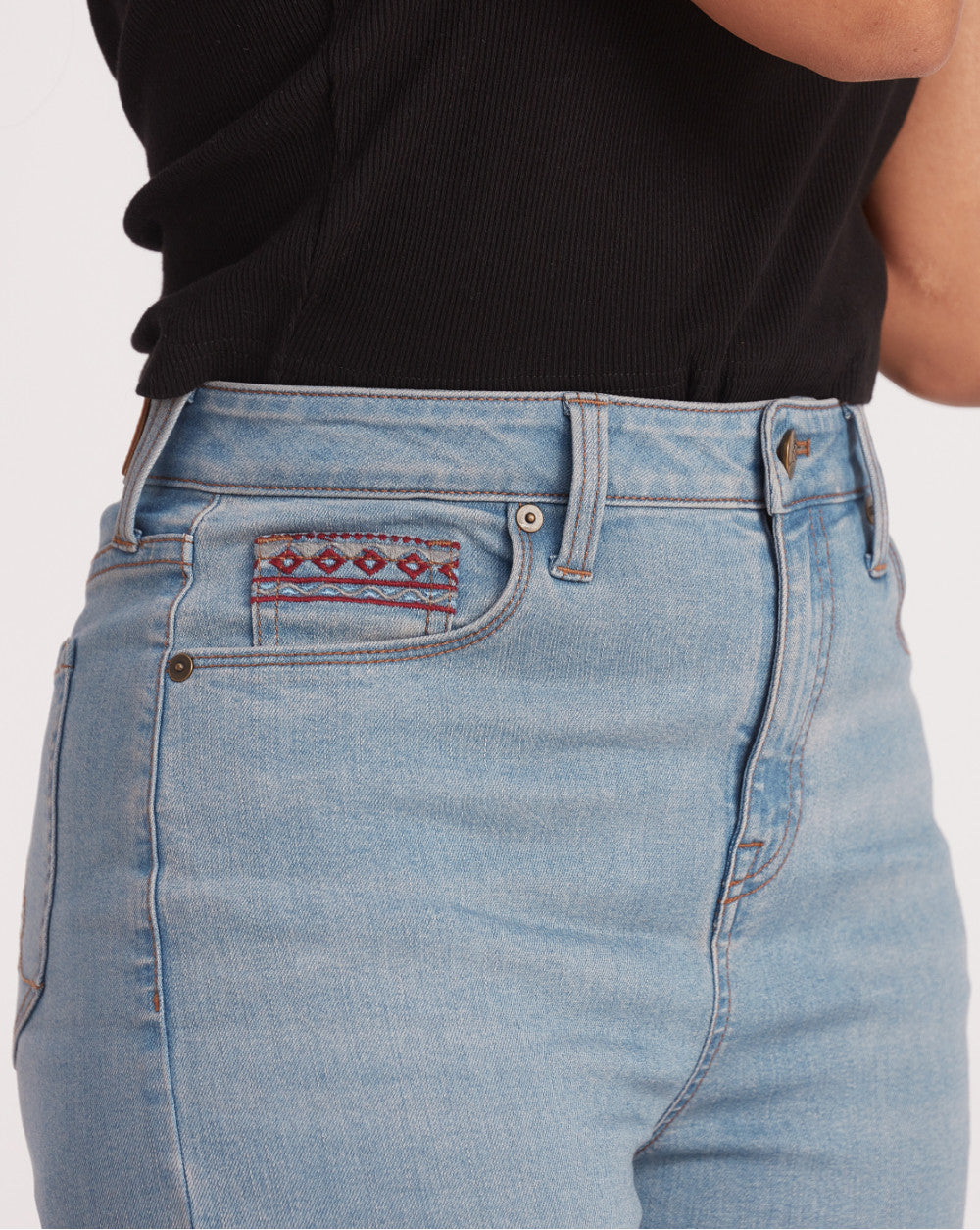Wide Leg High Waist Boho Embroidered Jeans - Vapour Blue