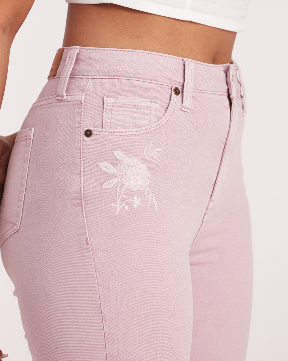 Skinny Fit High Waist Floral Embroidered Colored Jeans - Lush Lilac