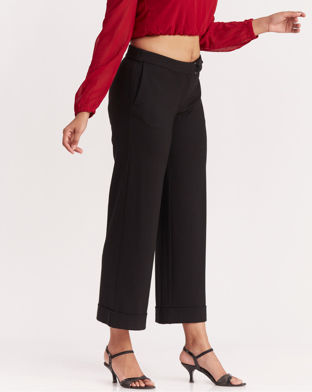 Wide Leg Ponte Knit Pants - Jet Black