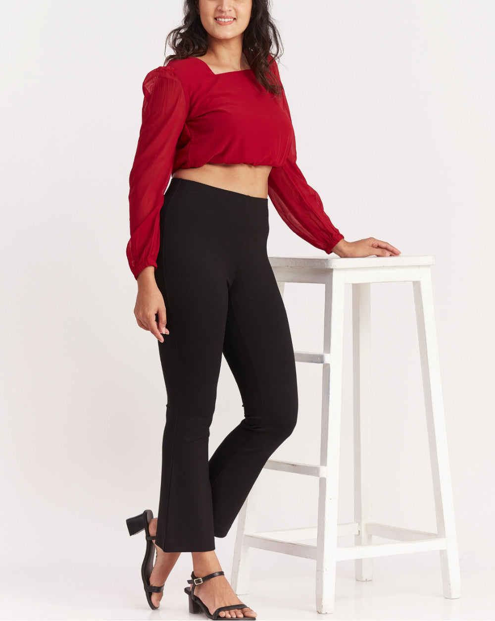 Fit And Flare Hem Ponte Knit Pants - Jet Black
