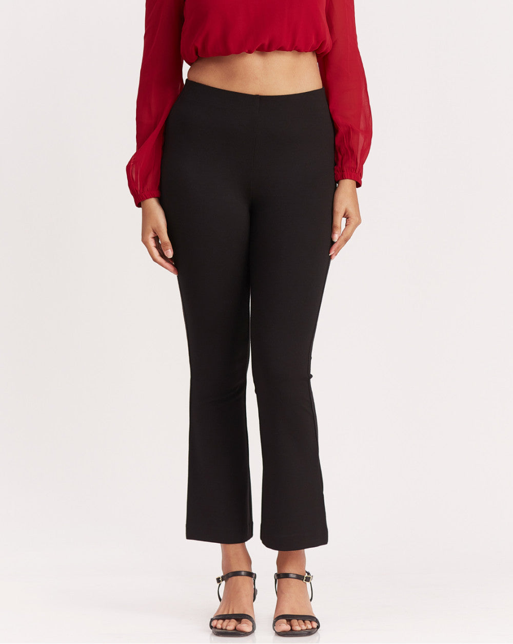 Fit And Flare Hem Ponte Knit Pants - Jet Black
