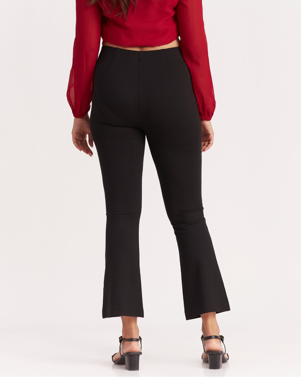 Fit And Flare Hem Ponte Knit Pants - Jet Black