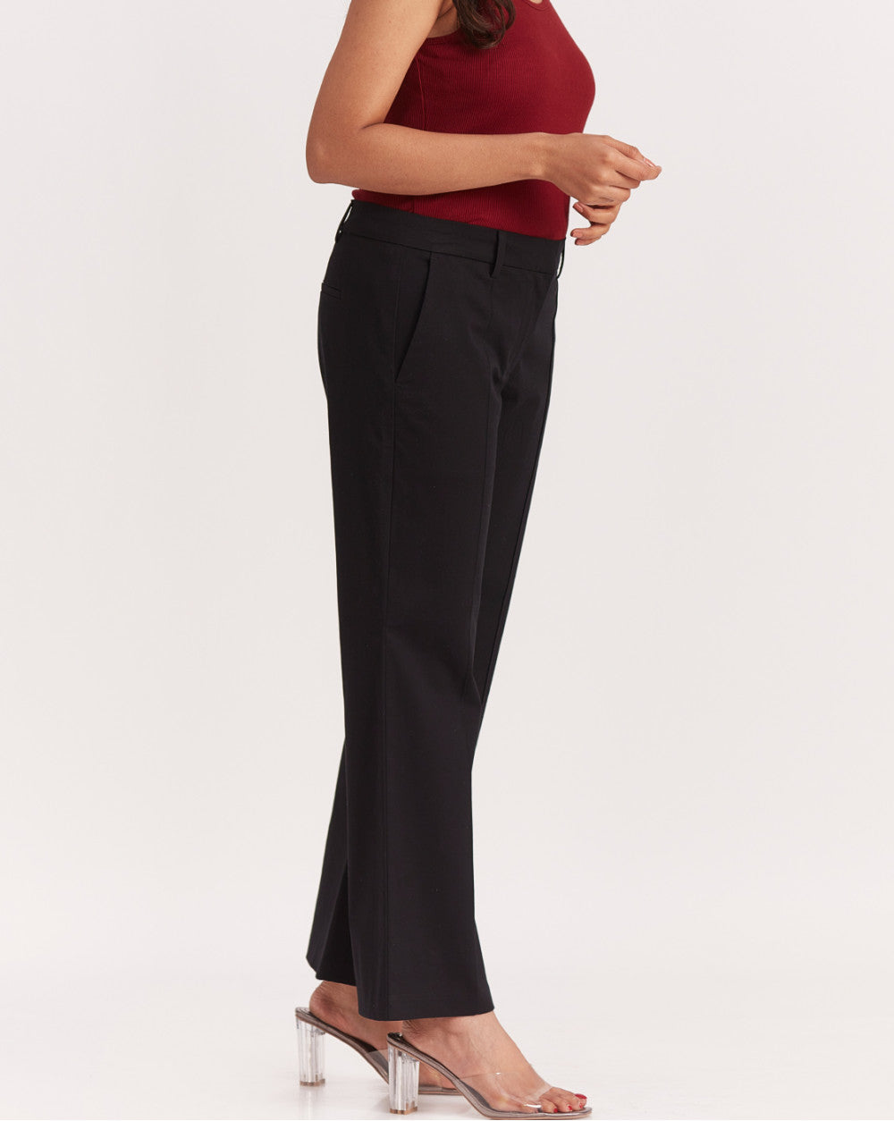 Fit And Flare Flare Mid Waist Smart Pants - Jet Black