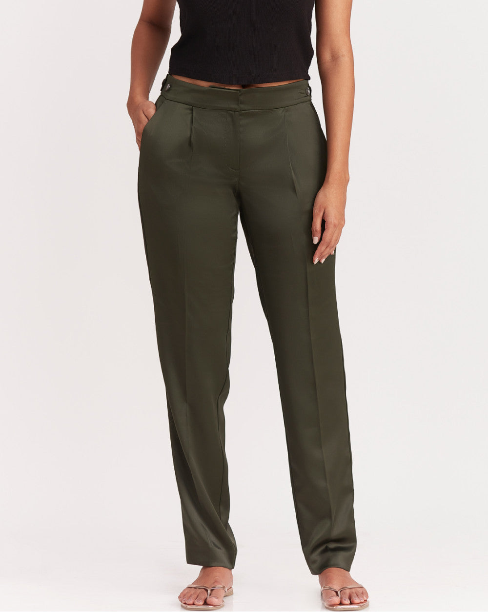 Tapered Fit Satin Smart Pants - Seaweed Green