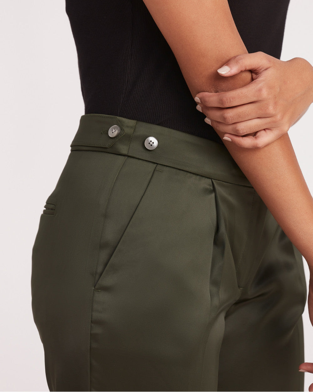 Tapered Fit Satin Smart Pants - Seaweed Green
