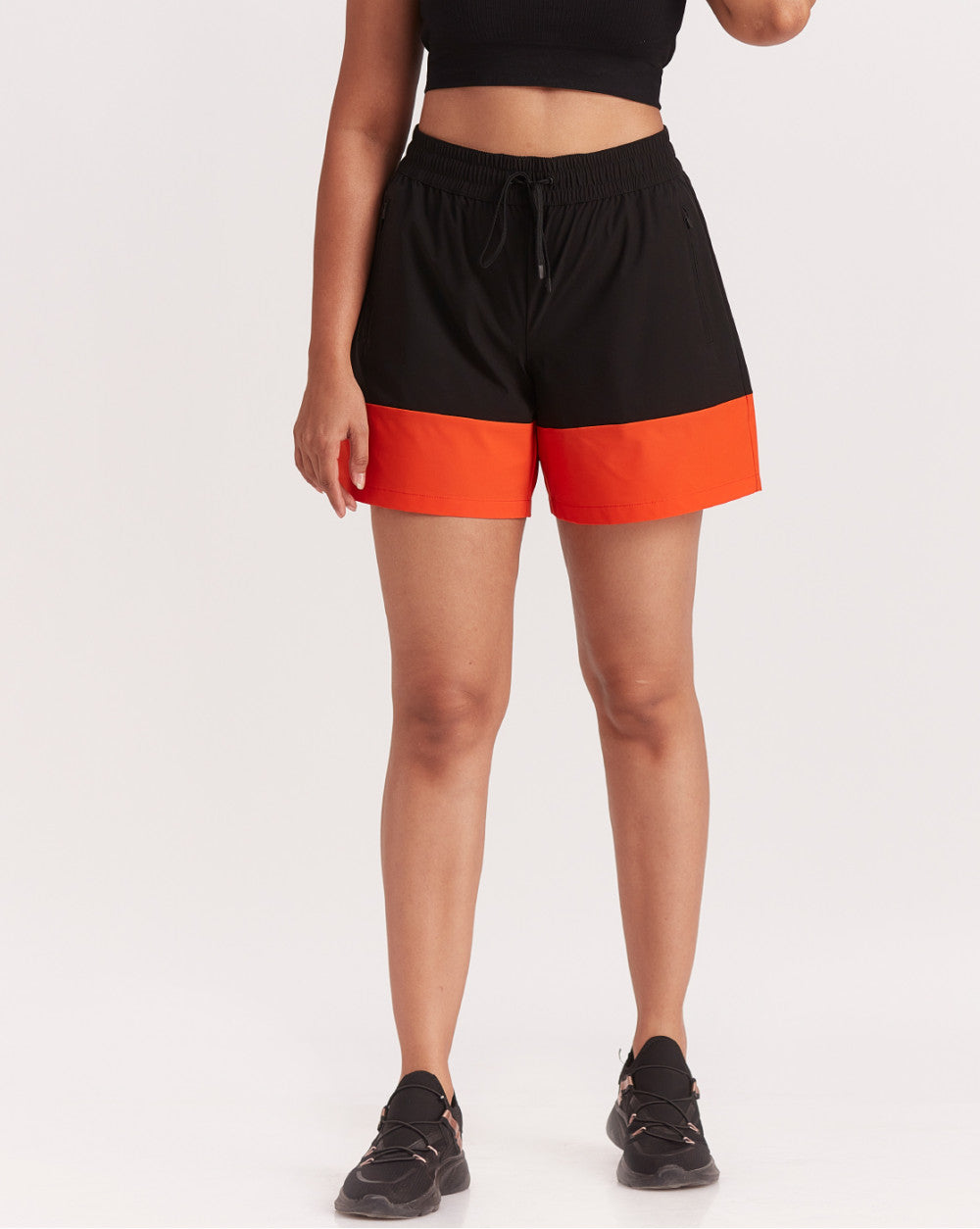 Mid Rise Color Block Shorts - Jet Black