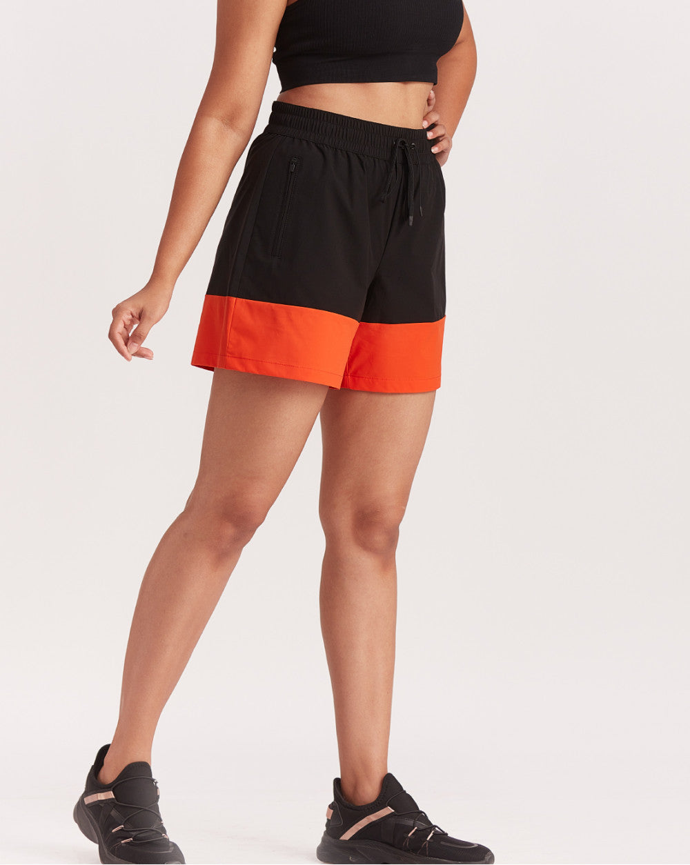 Mid Rise Color Block Shorts - Jet Black