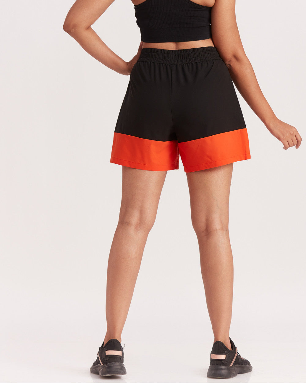Mid Rise Color Block Shorts - Jet Black