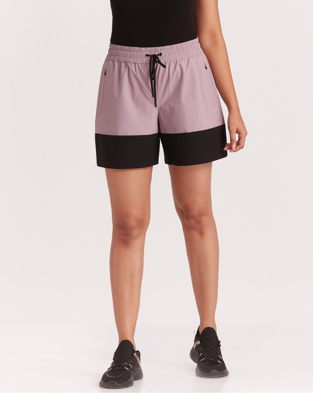 Mid Rise Color Block Shorts - Mauve