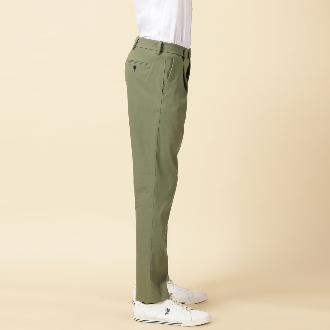 Single Pleated Relaxed Fit Trousers - Olivine Green