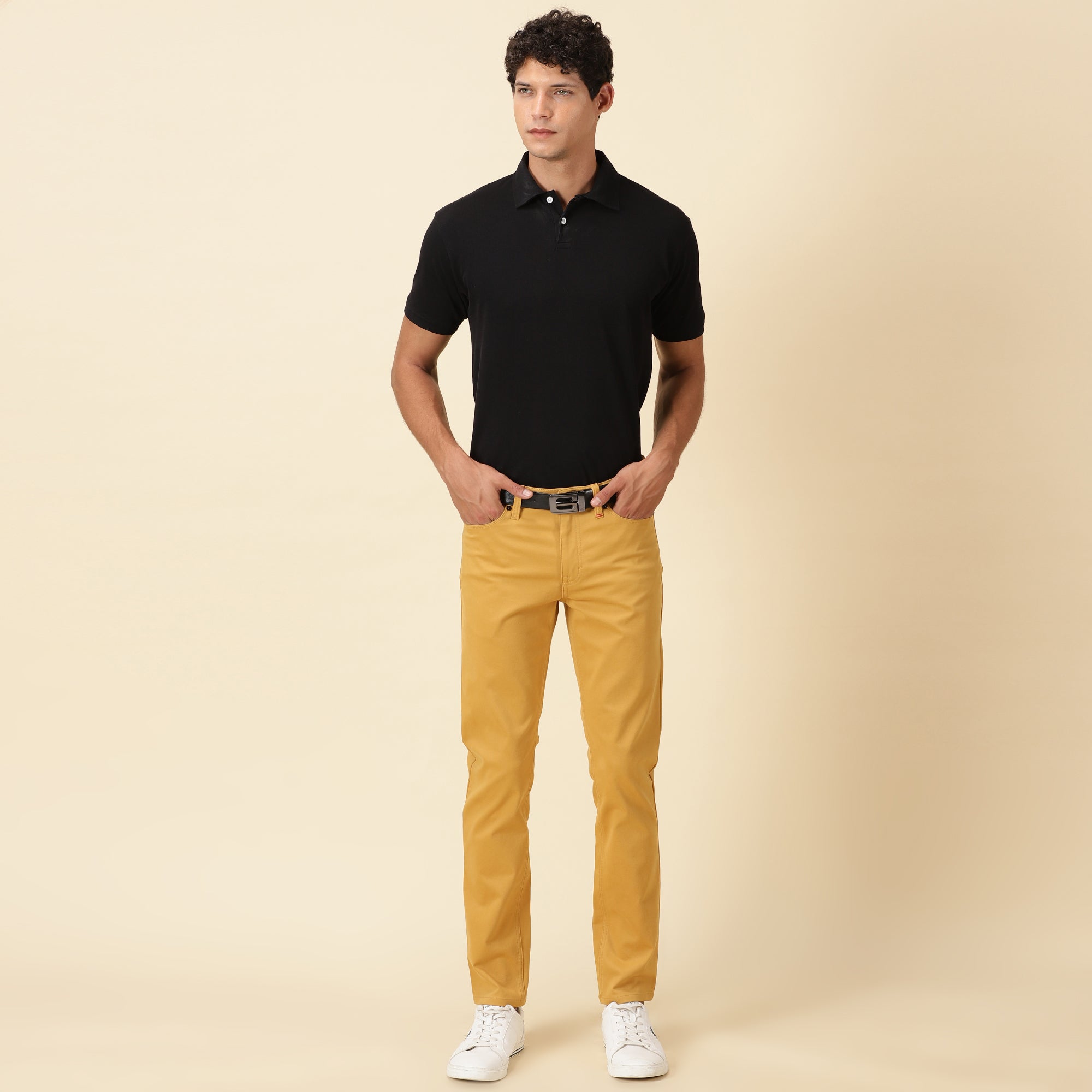 STRAIGHT FIT LUXE FIVE-POCKET PANTS - OCHRE