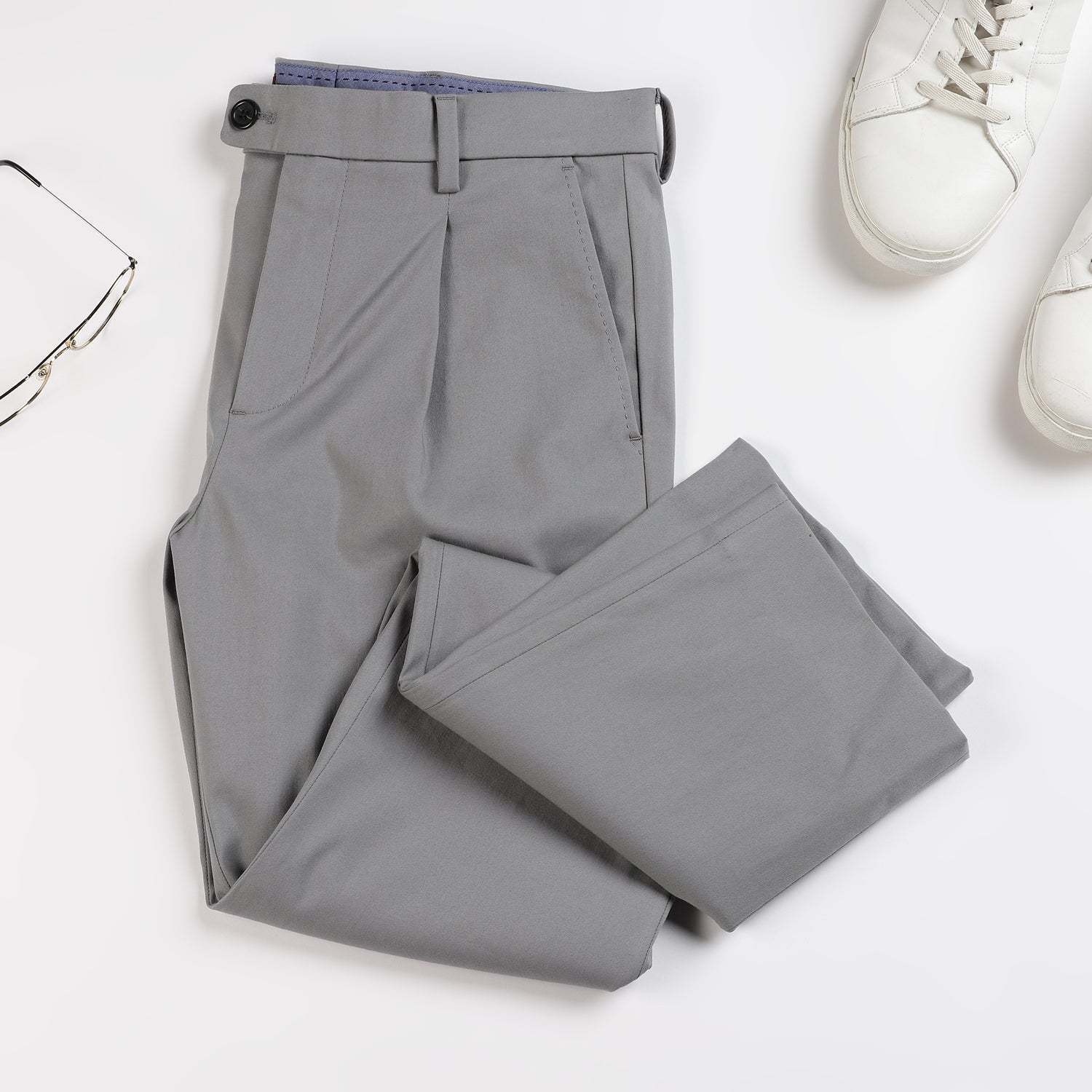 Single Pleated Relaxed Fit Trousers - Frost Grey
