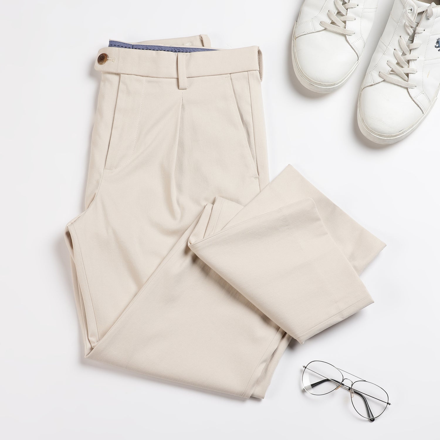 Single Pleated Relaxed Fit Trousers - French Oak