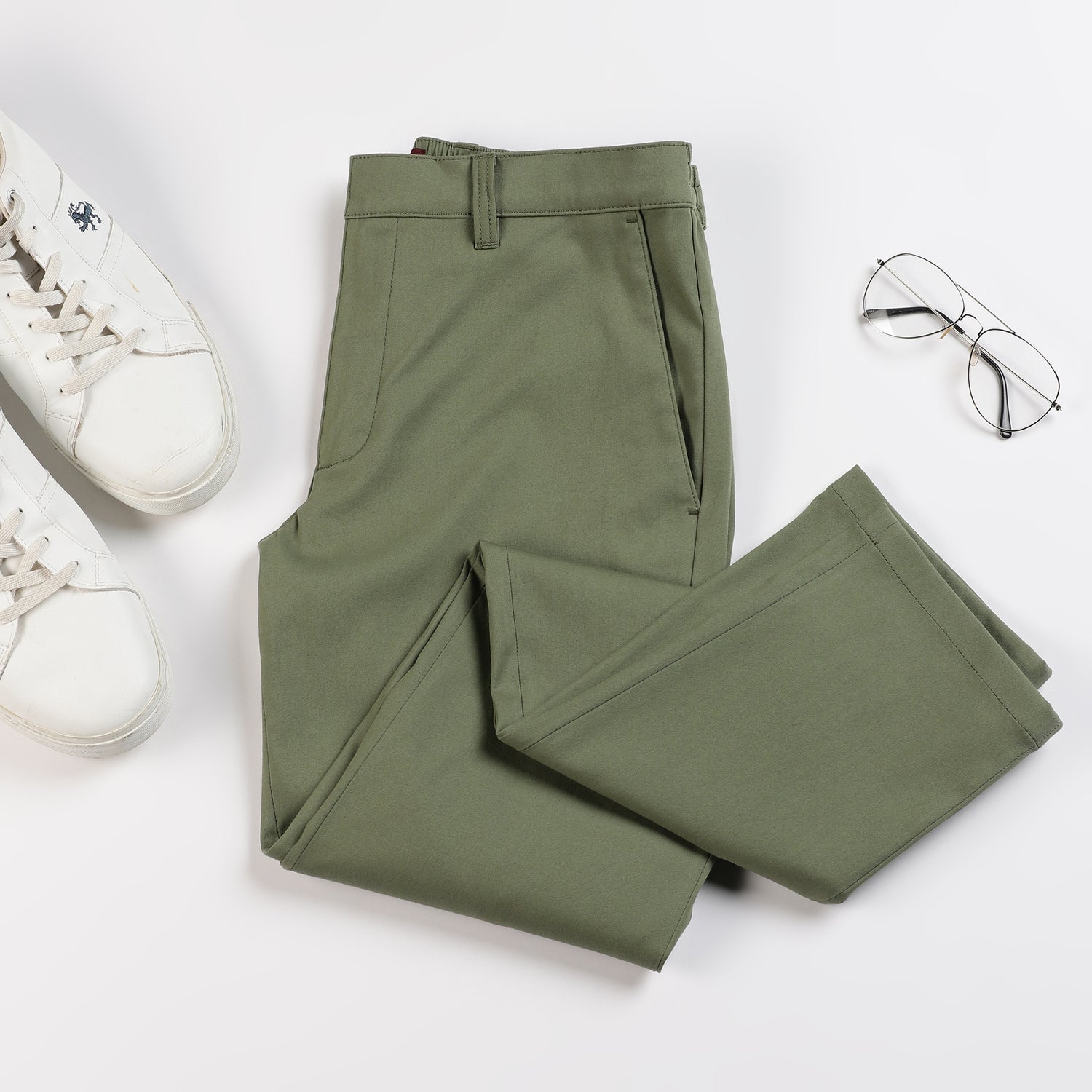 Slim Fit Elasticized Crossover Chinos - Olivine Green