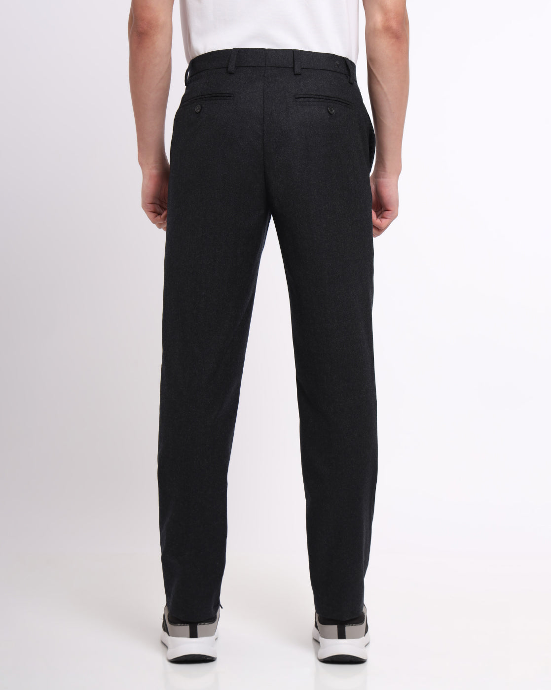 Flat Front Wool Chinos - Dark Charcoal