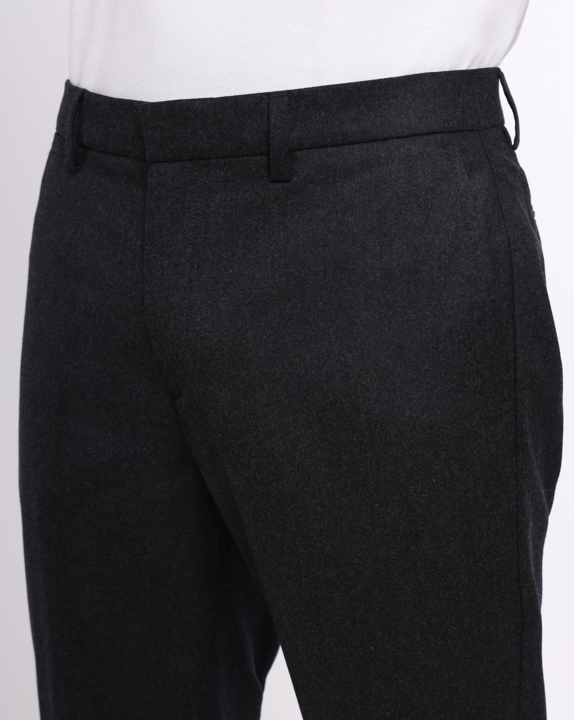 Flat Front Wool Chinos - Dark Charcoal