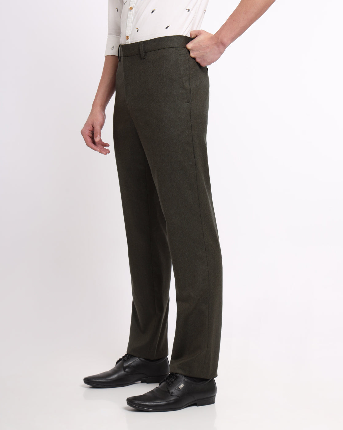 Flat Front Wool Chinos - Olive