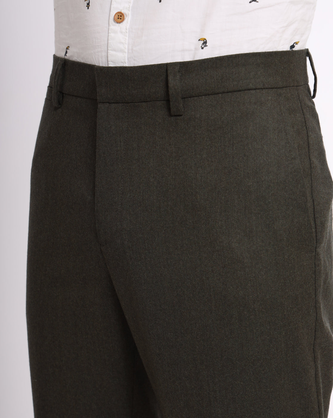 Flat Front Wool Chinos - Olive
