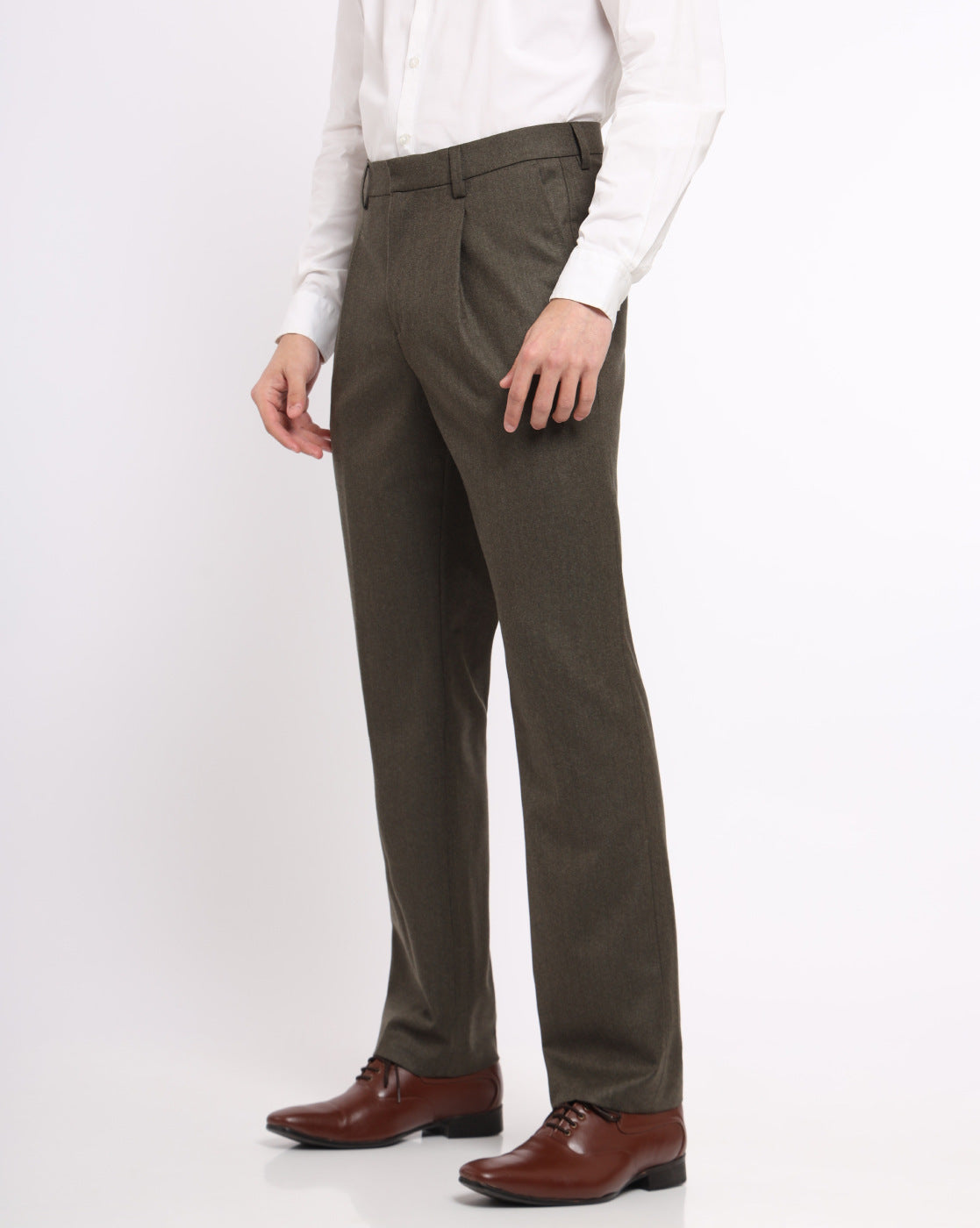Single Pleat Wool Pants - Olive