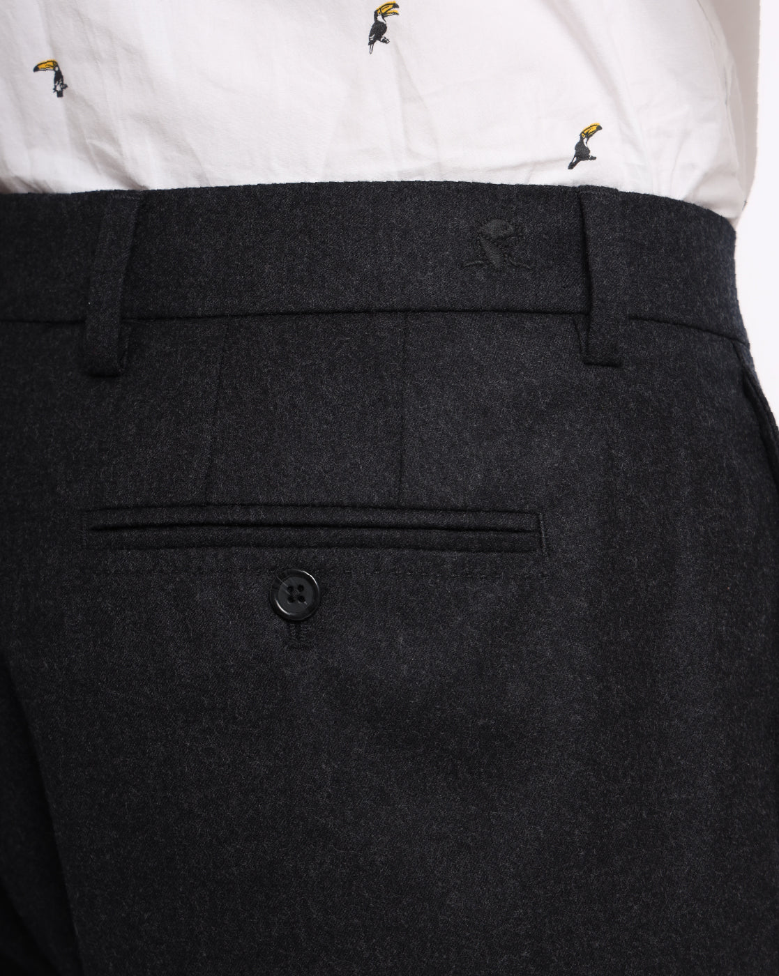 Double Pleated Wool Pants - Dark Charcoal