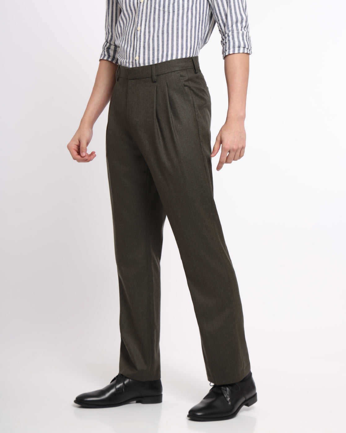 Double Pleated Wool Pants - Olive
