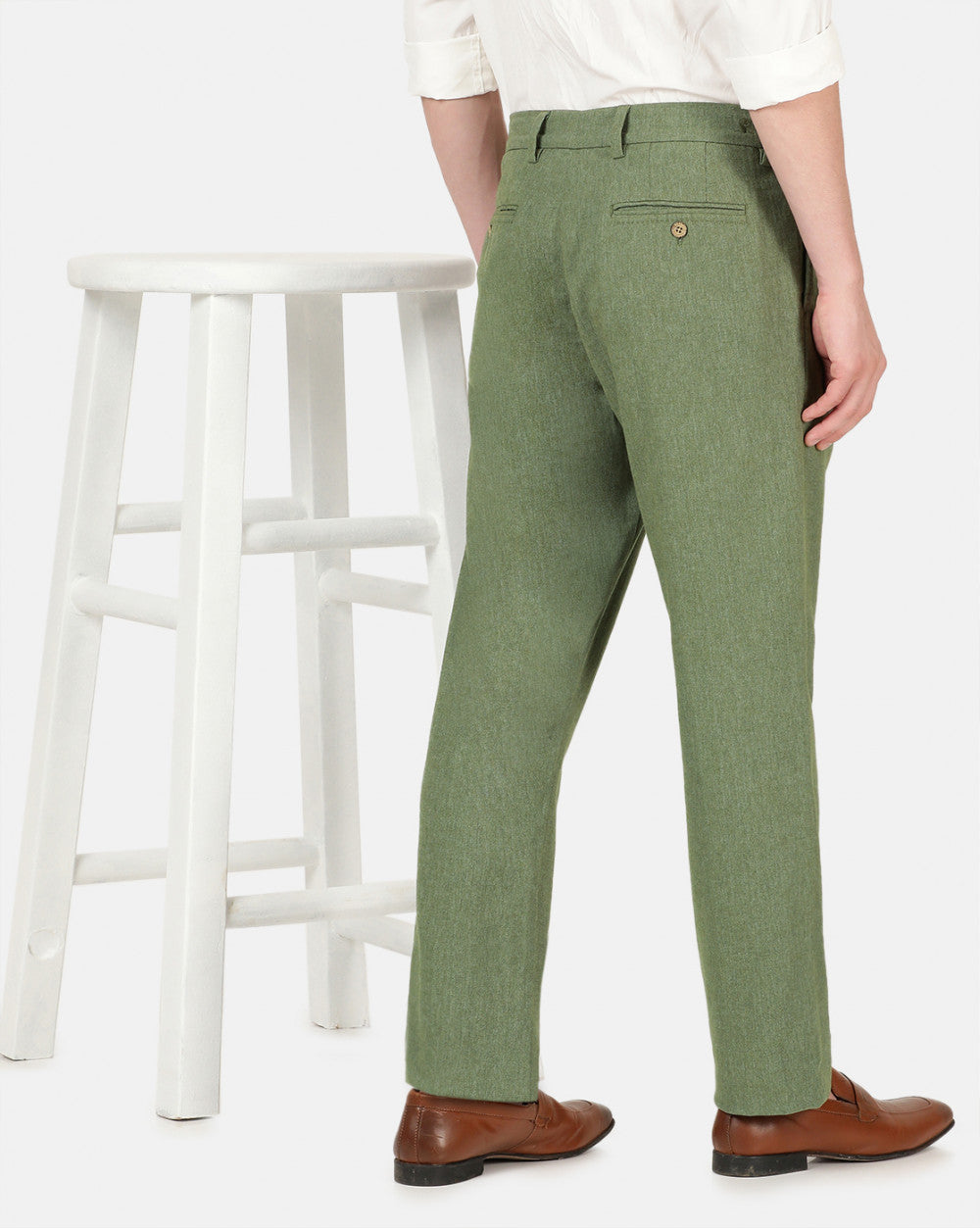 Double Pleated Relaxed Fit Trousers - Chive Green