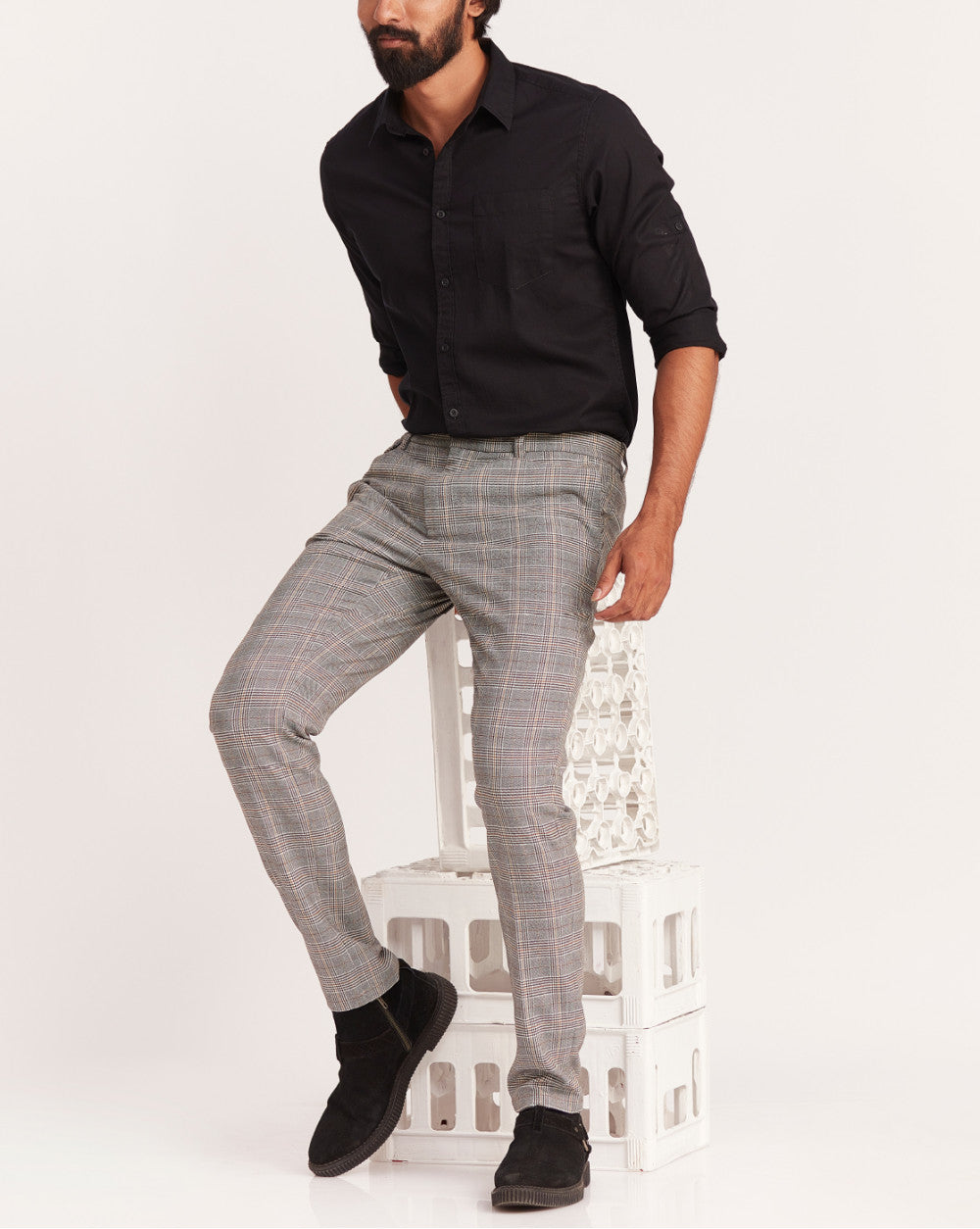 Tapered Fit Pleated Plaid Chinos - Winter Sun Checks