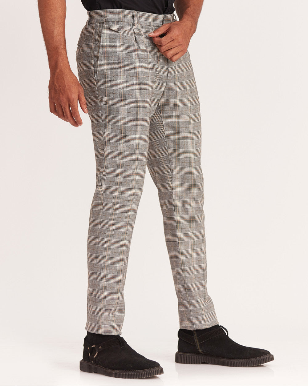 Tapered Fit Pleated Plaid Chinos - Winter Sun Checks