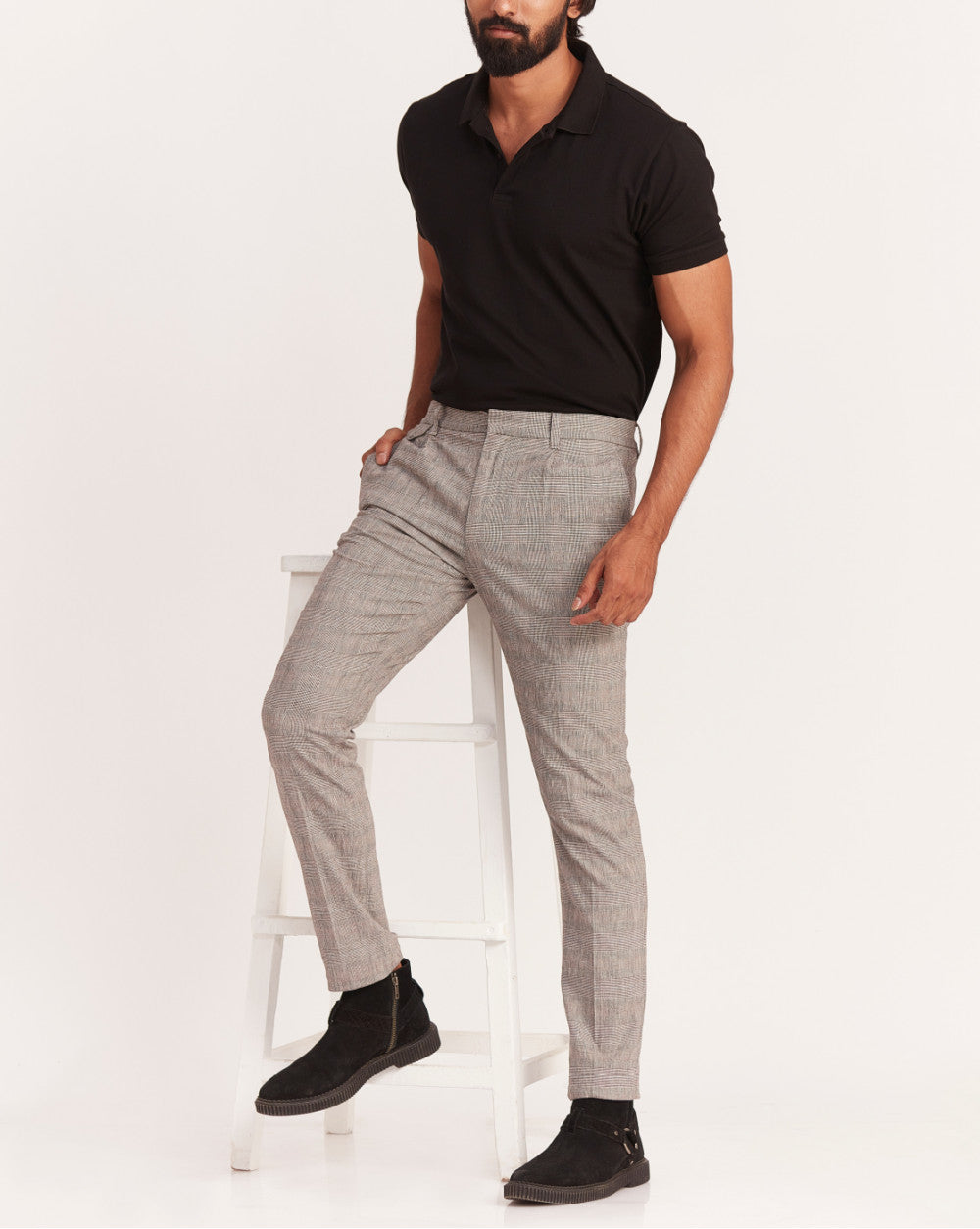 Tapered Fit Pleated Plaid Chinos - Shadow Checks