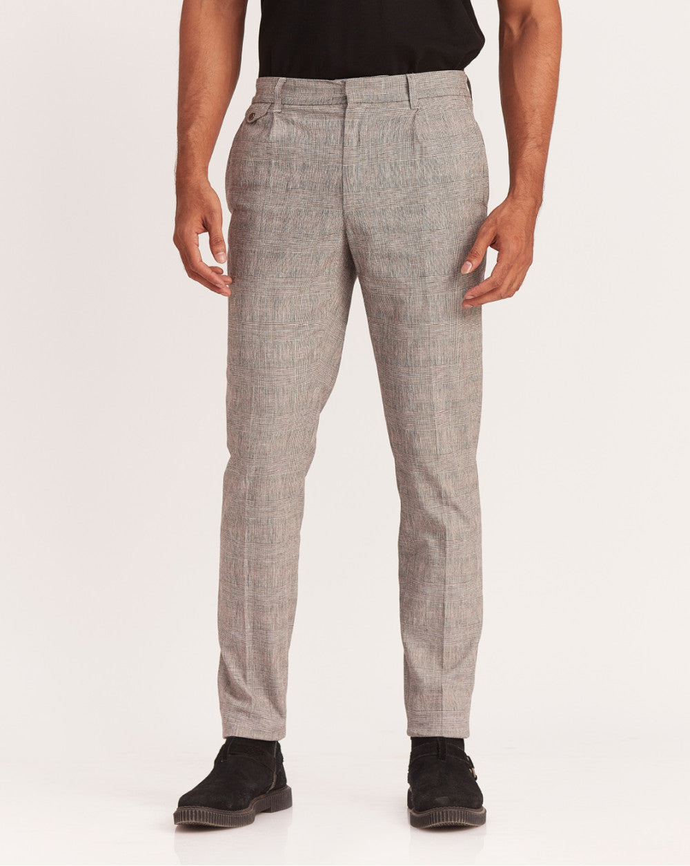 Tapered Fit Pleated Plaid Chinos - Shadow Checks