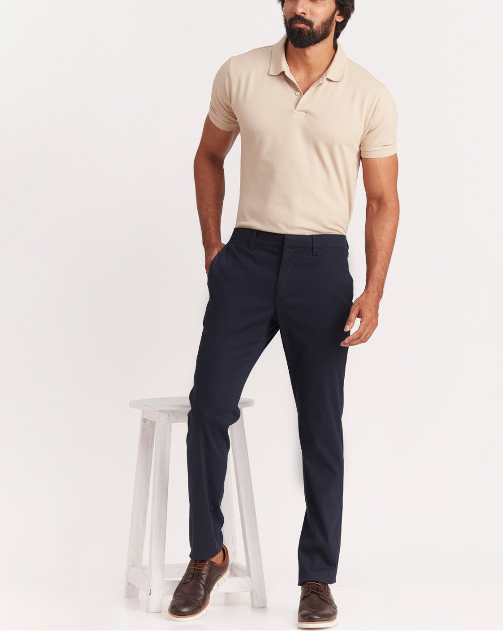 Slim Fit Elasticized Crossover Chinos - Navy